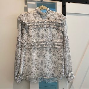Lauren Ralph Lauren Black/White Flower Print Blouse - Size L NWT